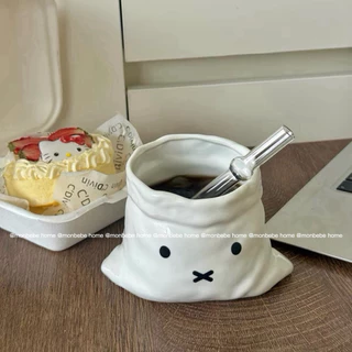 แก้วมัค แก้ว แก้วกาแฟ ins miffy🐰รูปทรงถุงผ้า 400ml สำหรับร้านกาแฟ พร้อมส่ง