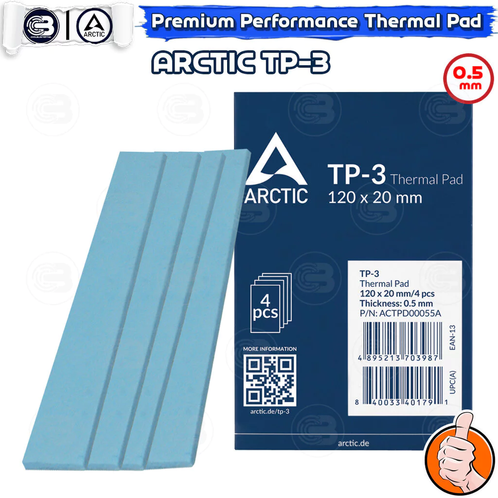[CoolBlasterThai] ARCTIC TP-3 Premium Performance Thermal Pad 120x20x0.5 mm.(4 PCS) (ซิลิโคนนำความร้อน)