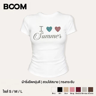 (COD ส่งจากไทย) BOOM | Baby Tee เรียบง่ายและมีสไตล์ Heart&Letter เสื้อยืดแขนสั้นลายกราฟฟิก