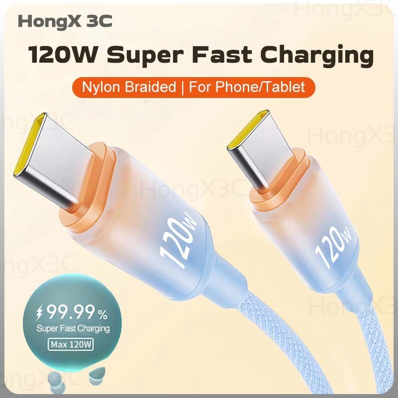 ประเภท C ถึง Type C สายชาร์จข้อมูลโทรศัพท์ 120W สายชาร์จแฟลชสีสันสดใสถัก 6A สายชาร์จรถยนต์สําหรับ I-OS/Type C 0.25 M/1 M/1.5 M/2 M อุปกรณ์เสริม