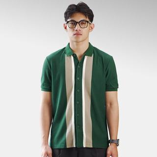 Matsuda Uenohara Green Kemeja Pria Stripe Lengan pendek Kasual