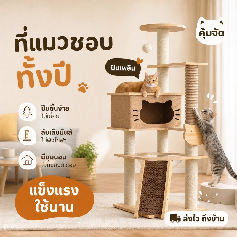 คอนโดแมว ต้นไม้แมว เสาลับเล็บ บ้านแมว โดมใส แท่นกระโดด ของเล่นแมว เฟอร์นิเจอร์แมว ไม้