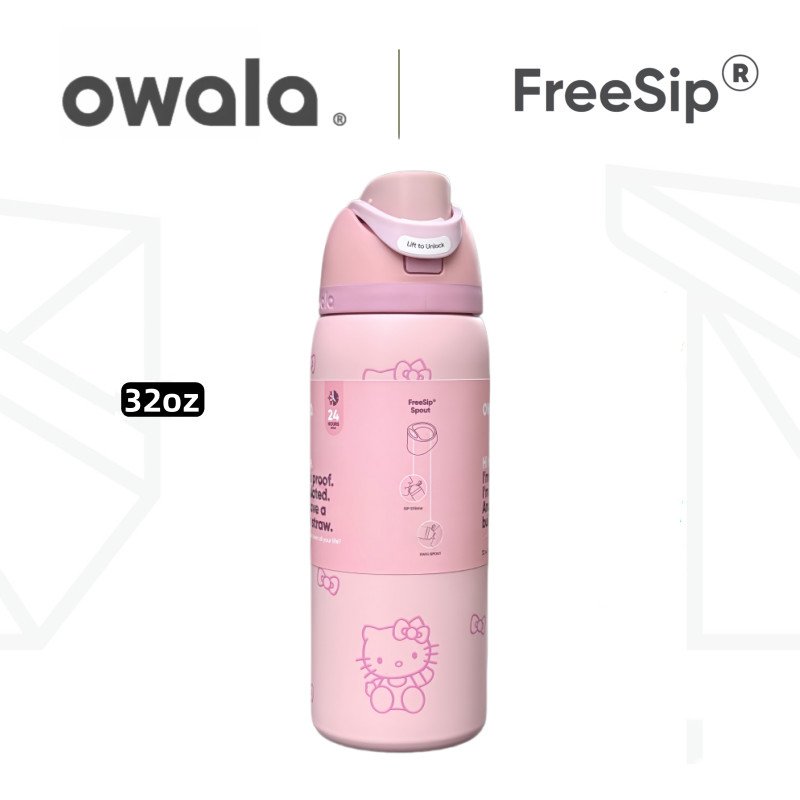 Owala FreeSip 24&32oz ขวดน้ําสแตนเลสหุ้มฉนวนพร้อมหลอด - ฝา Sip หรือ Swig, ฉนวนสูญญากาศติดผนังสองชั้น, ขวดโลหะปลอดสาร BPA ป้องกันการรั่วซึมสําหรับ Trave