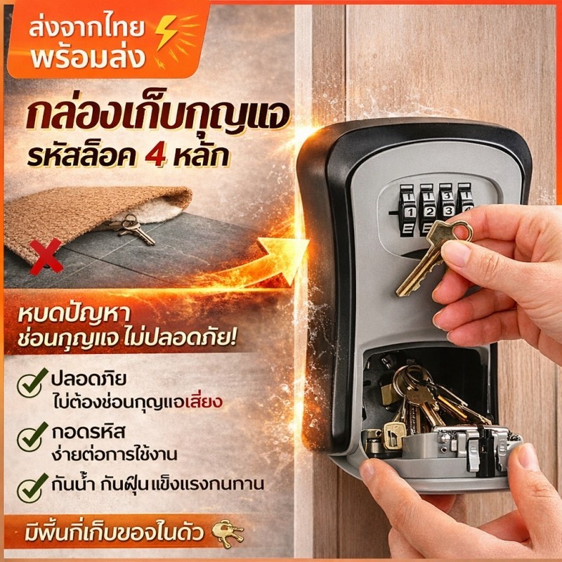 ⚡พร้อมส่ง⚡ กล่องล็อกกุญแจรหัส 4 หลัก ติดผนัง กันน้ำ กล่องเก็บกุญแจนิรภัย ใช้กับบ้าน คอนโด รถ ทนทาน ใช้งานสะดวก