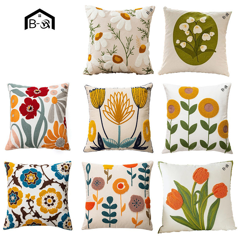 BHQ ปลอกหมอน ลวดลายดอกไม้ 45 * 45 ซม ปลอกหมอนพิมพ์ ปลอกหมอนสำหรับโซฟา Pillowcase for Sofa