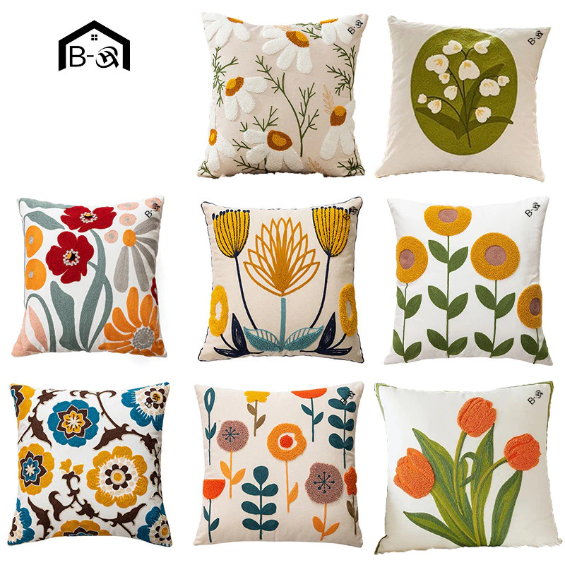 BHQ ปลอกหมอน ลวดลายดอกไม้ 45 * 45 ซม ปลอกหมอนพิมพ์ ปลอกหมอนสำหรับโซฟา Pillowcase for Sofa