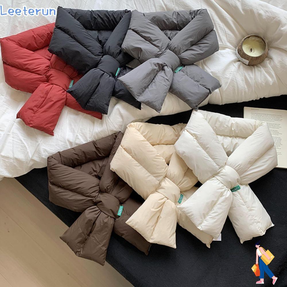LEETERUN Down Cotton Scarf, ผ้าพันคอเย็นหนา, ผ้าฝ้าย PP Keep Warm Cross Feather ผ้าคลุมไหล่ฤดูหนาว