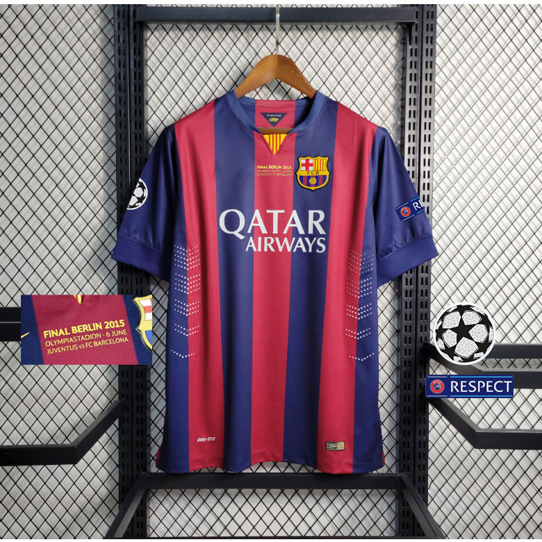 Barcelona home 2014_15 UCL รุ่นสุดท้าย SUAREZ MESSI NEYMAR JR เสื้อฟุตบอลคุณภาพสูง ผ้าคุณภาพ ระบายอา