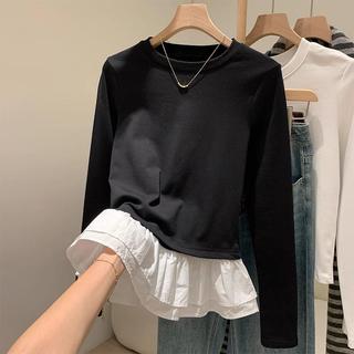 Kaos hitam lengan panjang wanita/terbaru santai round neck 2025 baru gaya balet T-shirt/slim-fit korean style premium top/Ootd kekinian santai/