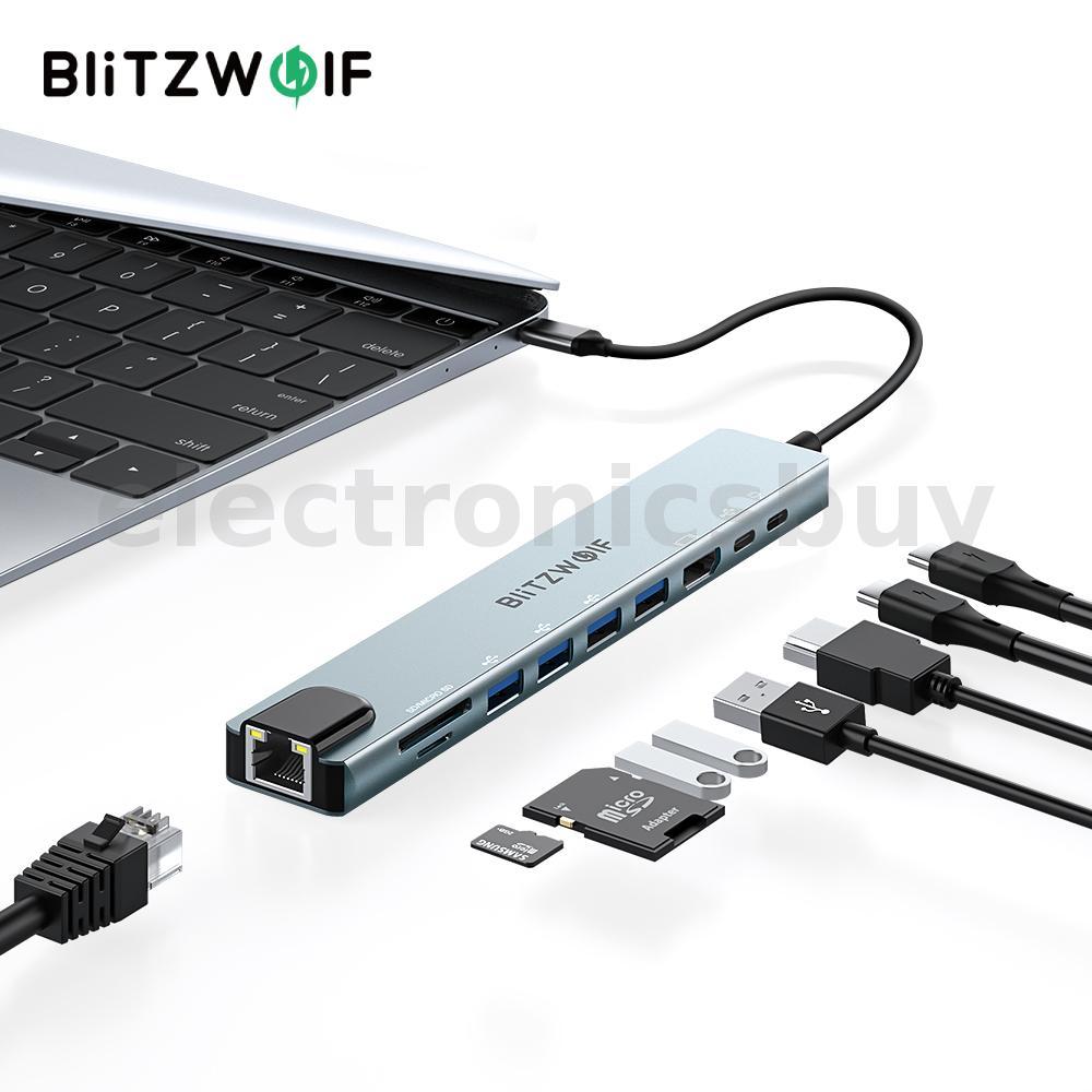 BlitzWolf® BW-NEW TH5 ฮับ USB 10 in 1 พร้อม HD 4K@30Hz USB3.0 / USB2.0 / Type-C 2.0 / RJ45 Ethernet 