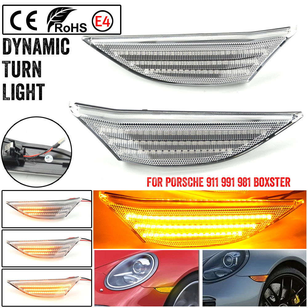 สําหรับ Porsche 718 Boxster 981 802 Cayman 911 Carrera GTS 4S RS Turbo 991 แบบไดนามิก LED Side Marke