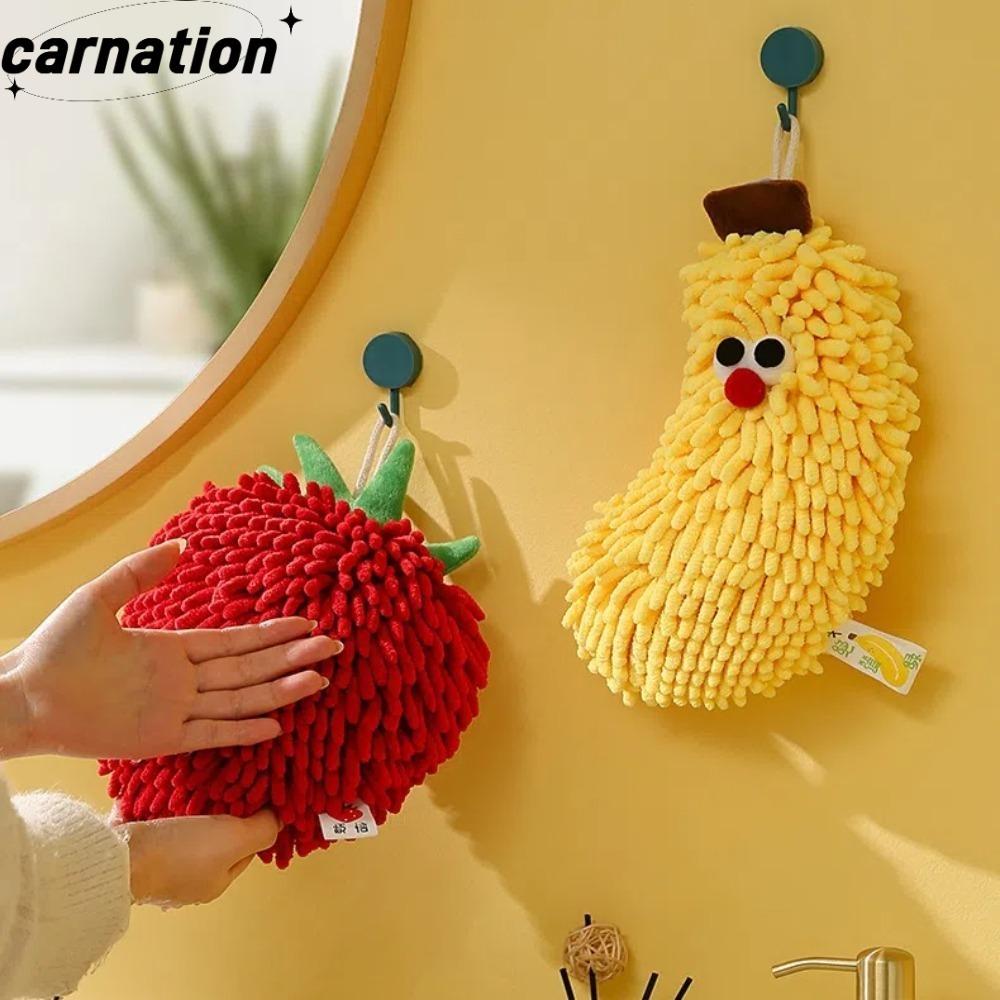 CARNATION Wipe Handball, Quick Dry Strawberry Banana Wipe Hand Towel, น่ารักพร้อมห่วงแขวนผ้าเช็ดมือไ
