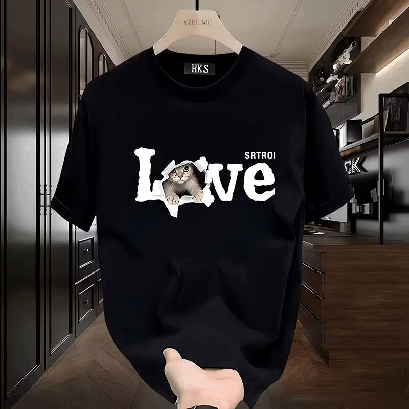 20262025เสื้อยืดแขนสั้นสไตล์ใหม่ผู้ชาย ins Street Wear ยุโรปอเมริกันสไตล์ฮิปฮอปรอบคอ Bottoming เสื้อ