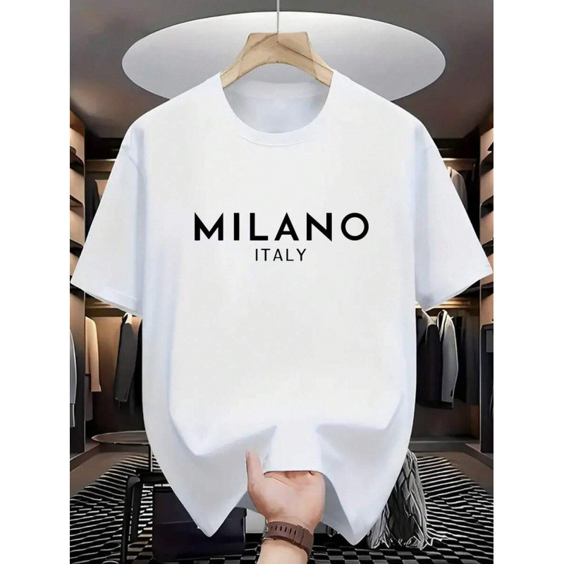 เสื้อยืดผู้ชาย TPlus Size Mens Summer &แอมป์;quot;MILANO&แอมป์;ควอท; พิมพ์ตัวอักษรกราฟิก