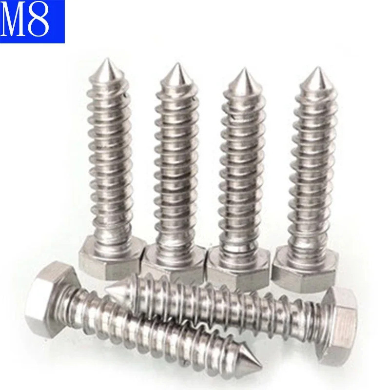 M8 8mm 304 A2 STAINLESS STEEL COACH SCREWS HEX HEAD LAG BOLTS WOOD SCREWS BOLTS Self-tapping Screws