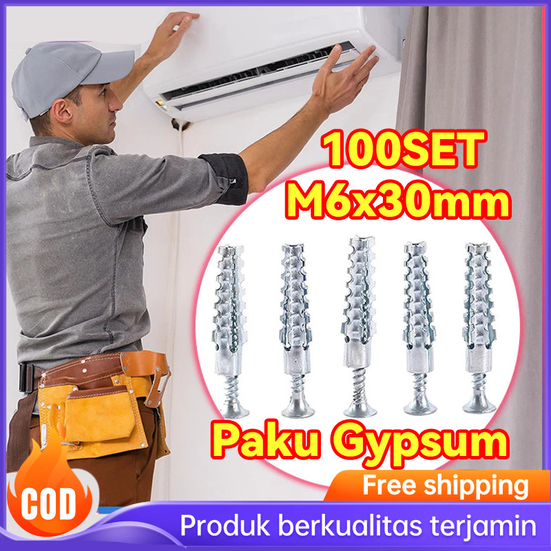 100 ชุด Wall Bolt Anchor สกรู M6x30 มม. Wall Bolt Anchor Wall Anchor สกรูผนัง Wall Anchor