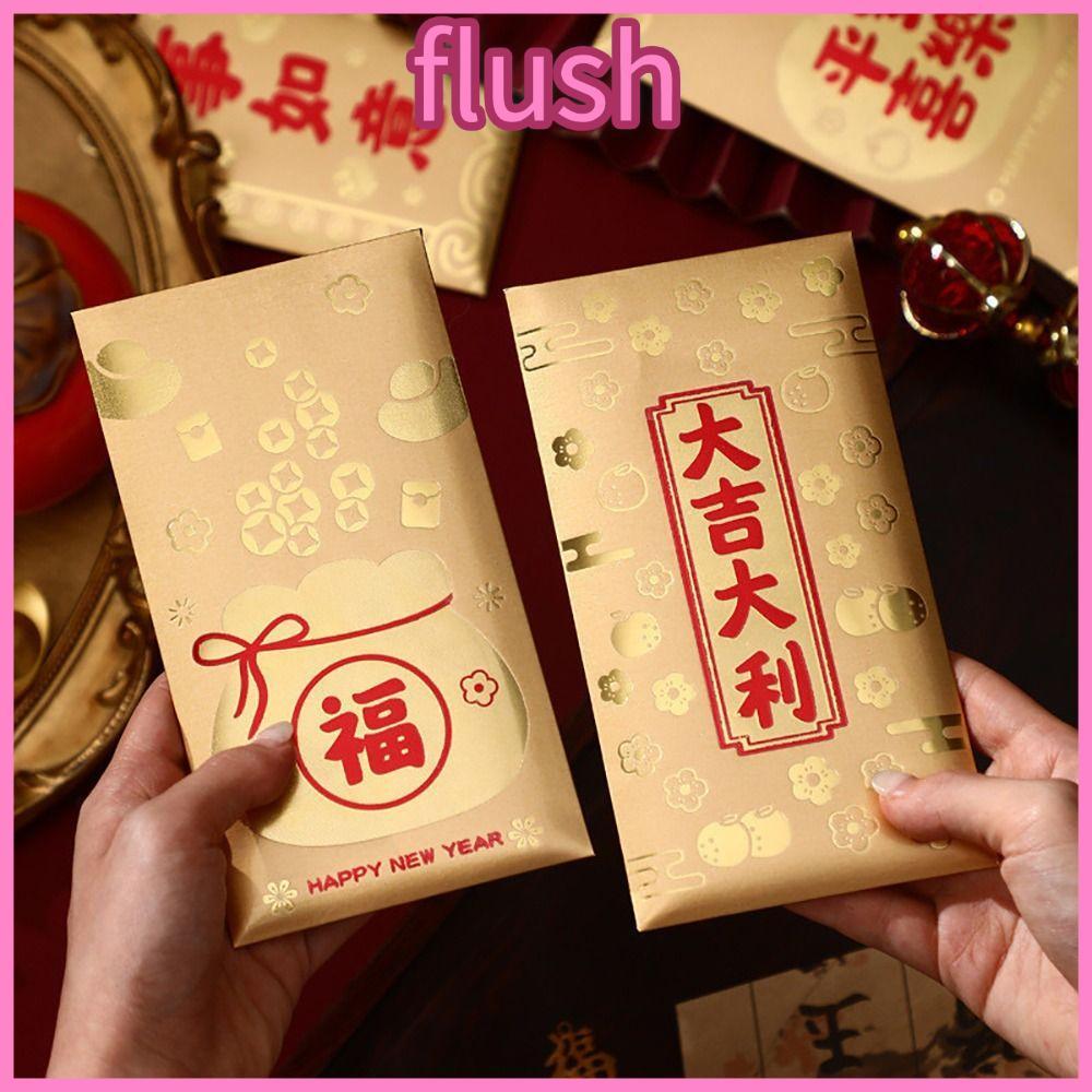 FLUSH 6 ชิ้นซอง, CNY Fu Lucky Red Envelope, Red Spring Festival Snack Year Chinese Year Party Supply