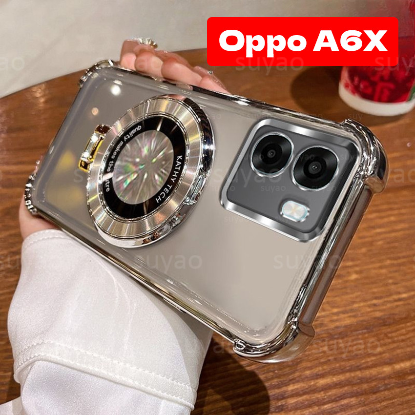 สําหรับOppo A6X A6 A6T A5 2026 เคสโทรศัพท์CDผู้ถือแหวนTPU Clear ElectroplatedปลอกOppoA6X OppoA6 Pro A6Pro A5X A5iโปร่งใสถุงลมนิรภัยกันกระแทกป้องกันนุ่มปกหลัง