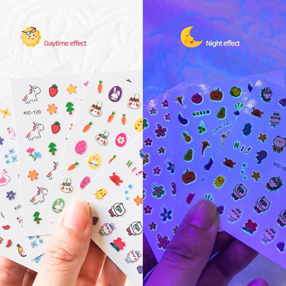 SEUW การ์ตูน Luminous Nail Art สติกเกอร์น่ารักที่ถอดออกได้สติกเกอร์เล็บสําหรับเด็ก O2p1 SEUW