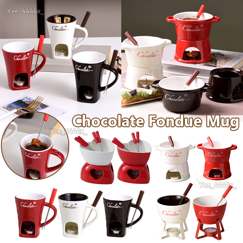Chocolate Fondue Cup Ceramic Chocolate & Cheese Melter Perfect For Dessert & Snacks mueadaumy