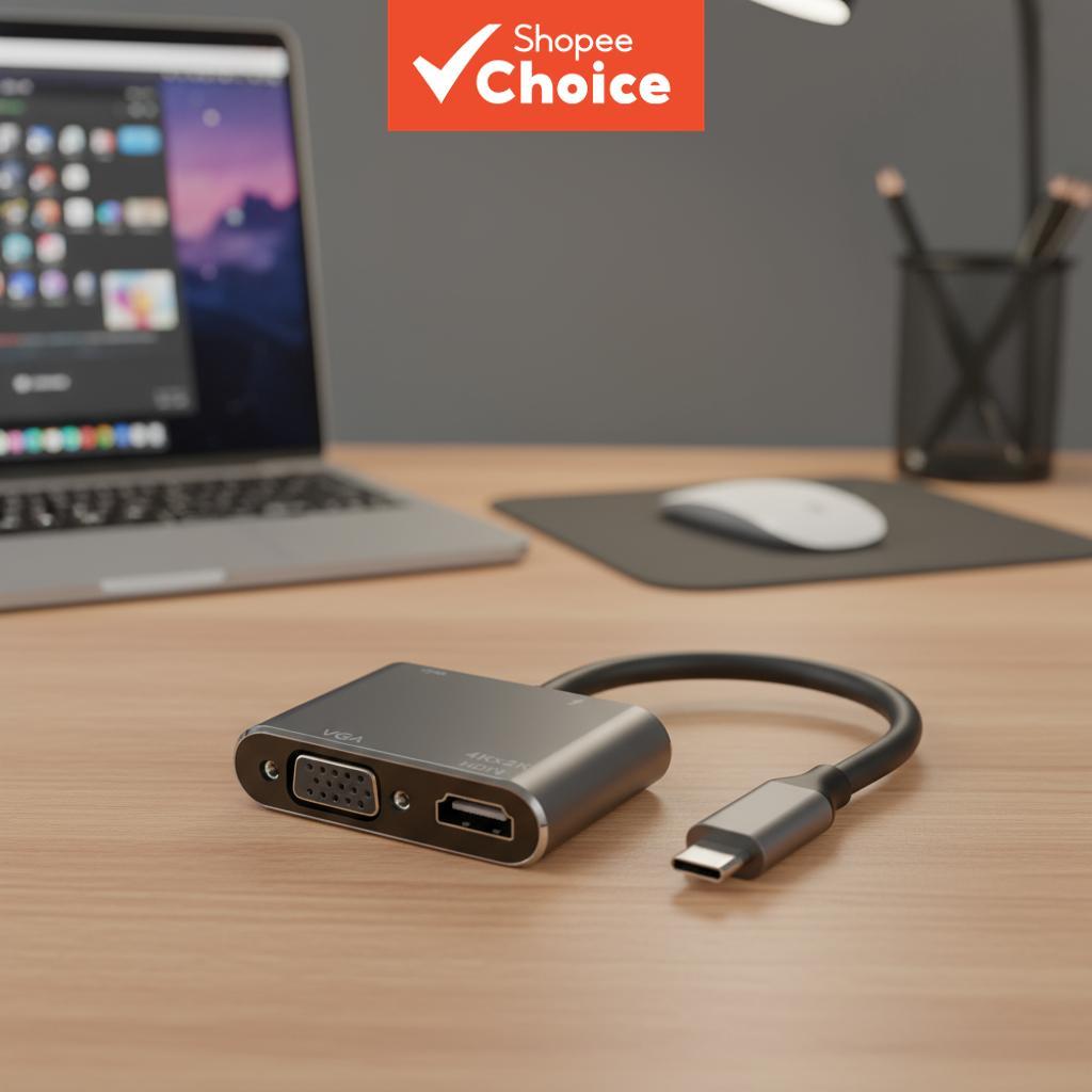 ตัวแปลง Type C เป็น HDMI 4K VGA 1080P USB Hub 4 in 1 สายแยกพอร์ต 87W PD สําหรับโน้ตบุ๊ก พีซี