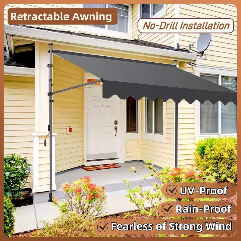Awning Hand Adjustable Collapsible Awning Outdoor Canopy Retractable Awning Balcony Yard Patio Door 
