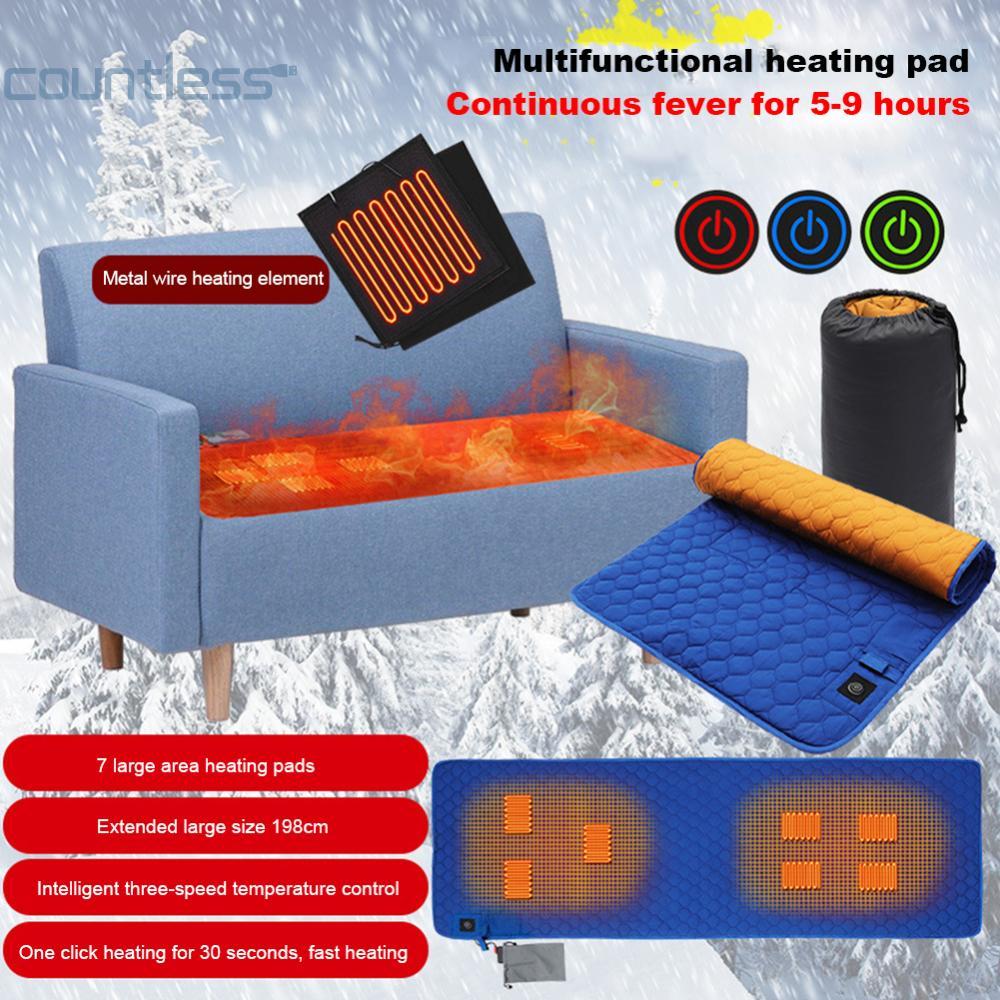 COU 7 Zones Winter Sleeping Pad 38 ถึง 65℃ 3 เกียร์ฉนวนกันความร้อนเสื่ออุ่น ยูเอสบี ขับเคลื่อนสําหรั