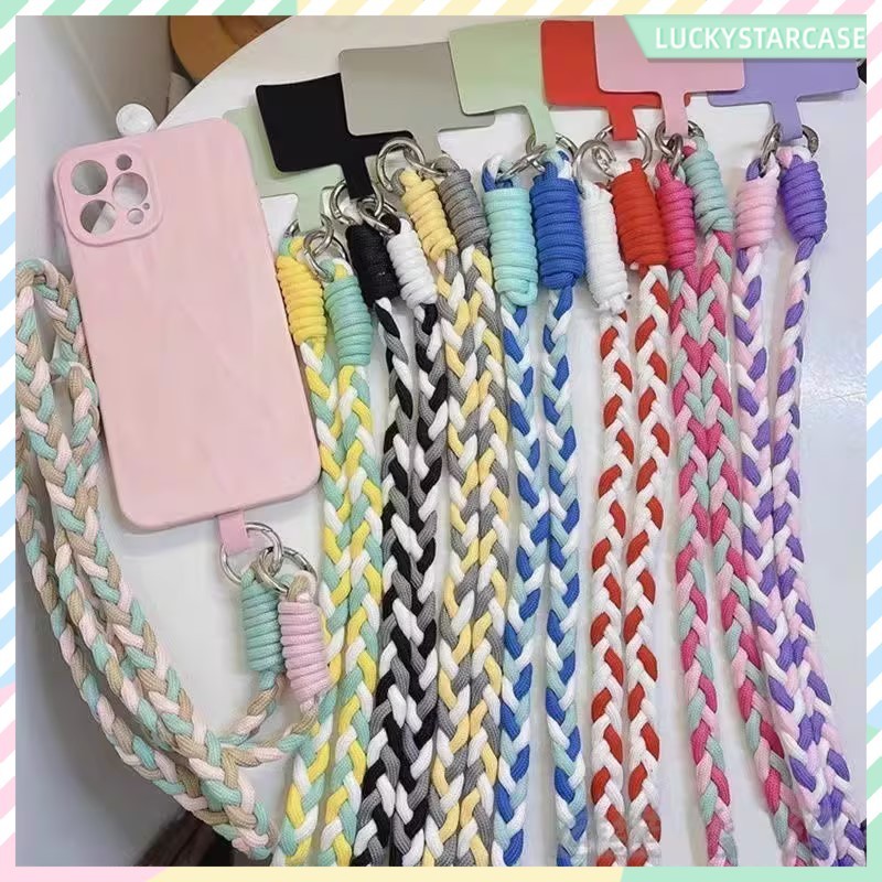 DIY ทนทาน เหมาะสำหรับผู้หญิง ใช้สำหรับเดินทางท่องเที่ยวกลางแจ้ง สายคล้องโทรศัพท์มือถือแบบสะพายข้างถักเปียหางม้าหกเส้นหนา