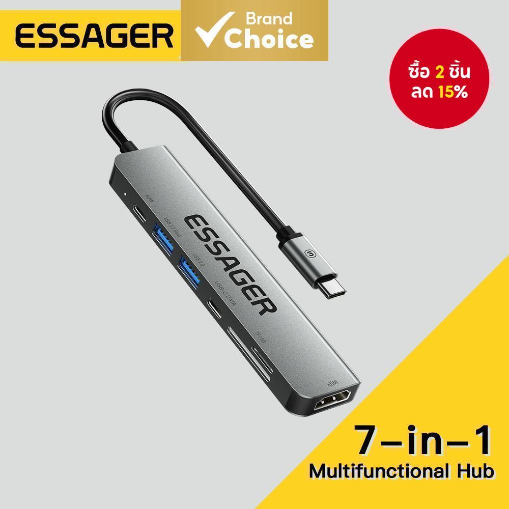 Essager ประเภท C HUB ถึง HDMI USB3.0 อะแดปเตอร์ 7 ใน 1 RJ45 เครื่องอ่านการ์ด SD PD 100W สําหรับ MacBook Splitter