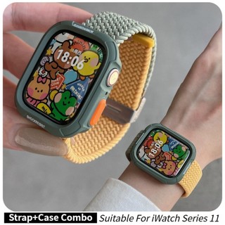 สายรัดไนลอนและเคส TPU, สายรัดข้อมือหัวเข็มขัดสีสันสดใสสําหรับ Apple Watch 40 มม.S11 SE3 Ultra3/2 45 มม.46 มม.40 มม.41 มม.S9 S8 S7 42 มม.44 มม.49 มม.Correa