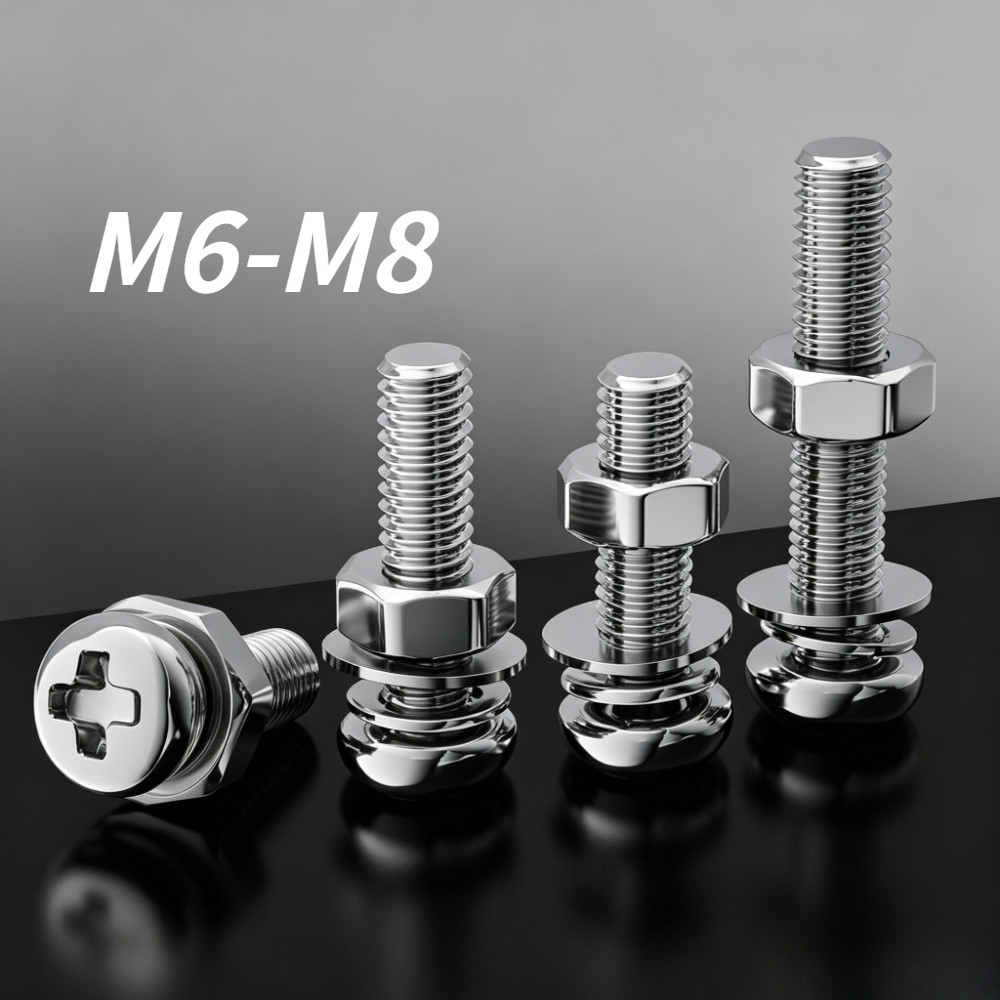 304 สแตนเลสสตีล Phillips หัวกลมสกรูน็อตสกรูชุดเครื่องซักผ้า M6/M8/M10