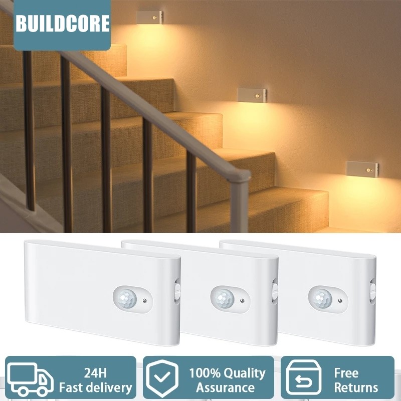 Motion Sensor Night Light ไฟบันไดแบบชาร์จไฟได้ในร่ม Warm White Magnetic LED โคมไฟสัมผัสสําหรับห้องโถง, บันได, ห้องน้ํา