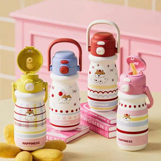 NikiHome 520ml/18ozเด็กพกพาน้ำแก้ว ปากหลอด+ดื่มตรง แก้วเก็บความเย็น-ซีรีย์ลูกสุนัข(สแตนเลส 316) Tumblerเก็บความเย็น 6 ชม