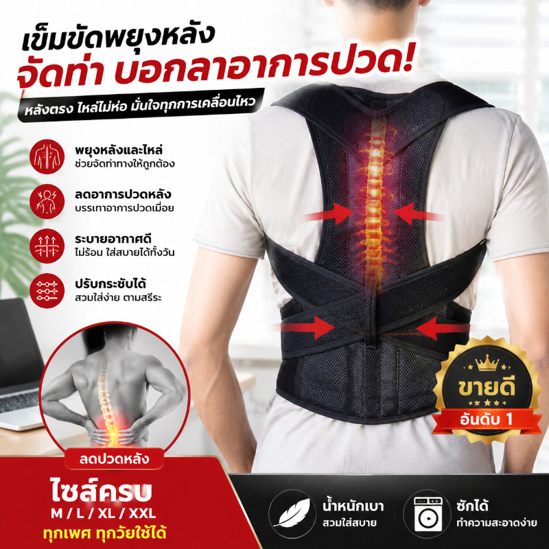 เข็มขัดพยุงหลัง การแก้ไขหลังค่อม แก้ปวดหลัง ที่รัดแก้ปวดหลัง ดัดหลัง สายดัดหลังตรง ทำให้ดูมีระดับ