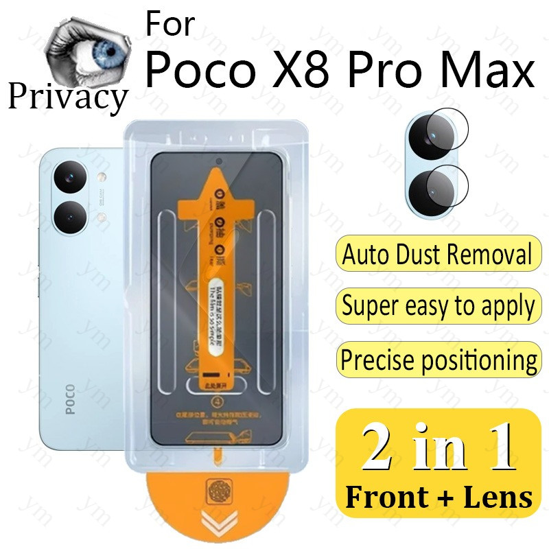 2 In 1 ฟิล์ม ฟิล์มกระจก Poco X8 Pro Max Anti-peeping One-คลิกฝุ่นฟรีกระจกนิรภัยป้องกันหน้าจอ Anti-Sp