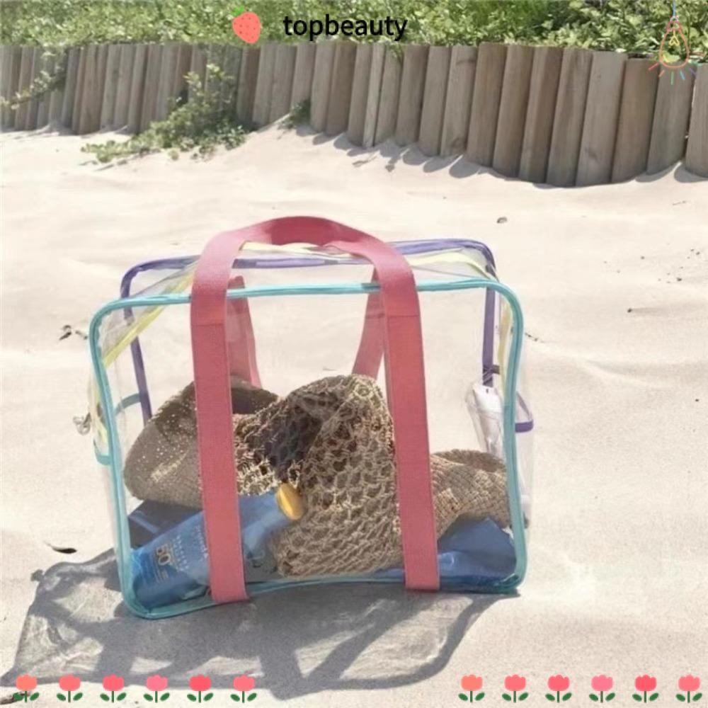 Topbeauty กระเป๋าชายหาด, กระเป๋าเยลลี่ใส PVC, ขายร้อนความจุขนาดใหญ่กันน้ํา Tote Outdoor