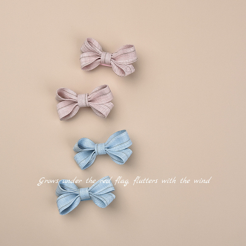 MISSKOI All-Match ผ้า Bowknot สไตล์เกาหลี Denim สีฟ้าเด็กคลิปแบนคลิปด้านข้างสาวไม่เจ็บกิ๊บขายส่ง