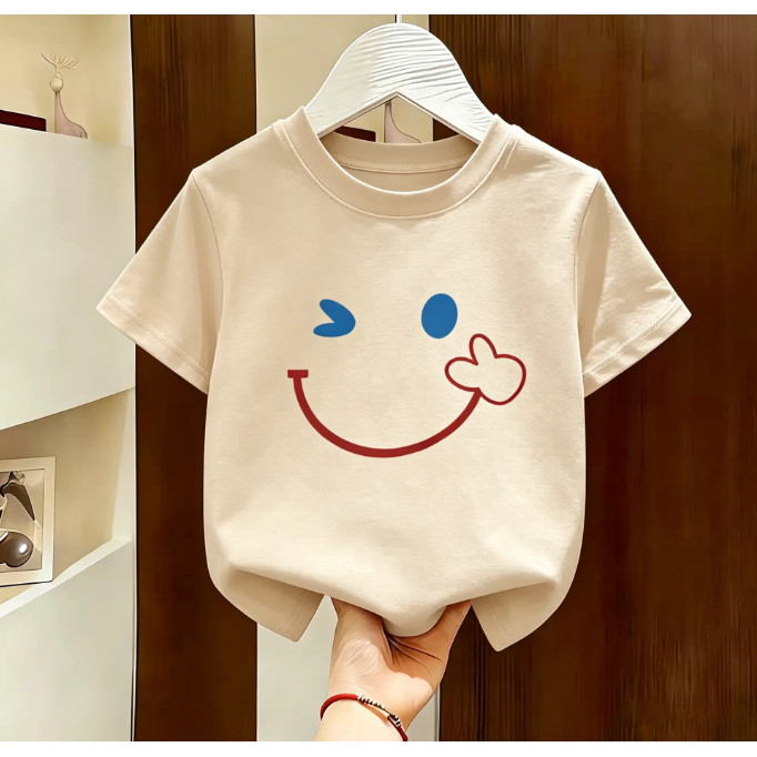 【จัดส่งภายใน 24 ชั่วโมง】ผ้าฝ้ายแท้ 100% / เสื้อยืดเด็ก / แฟชั่นสไตล์อเมริกัน ins เด็ก คอกลมแขนสั้น ขนาด 90-150