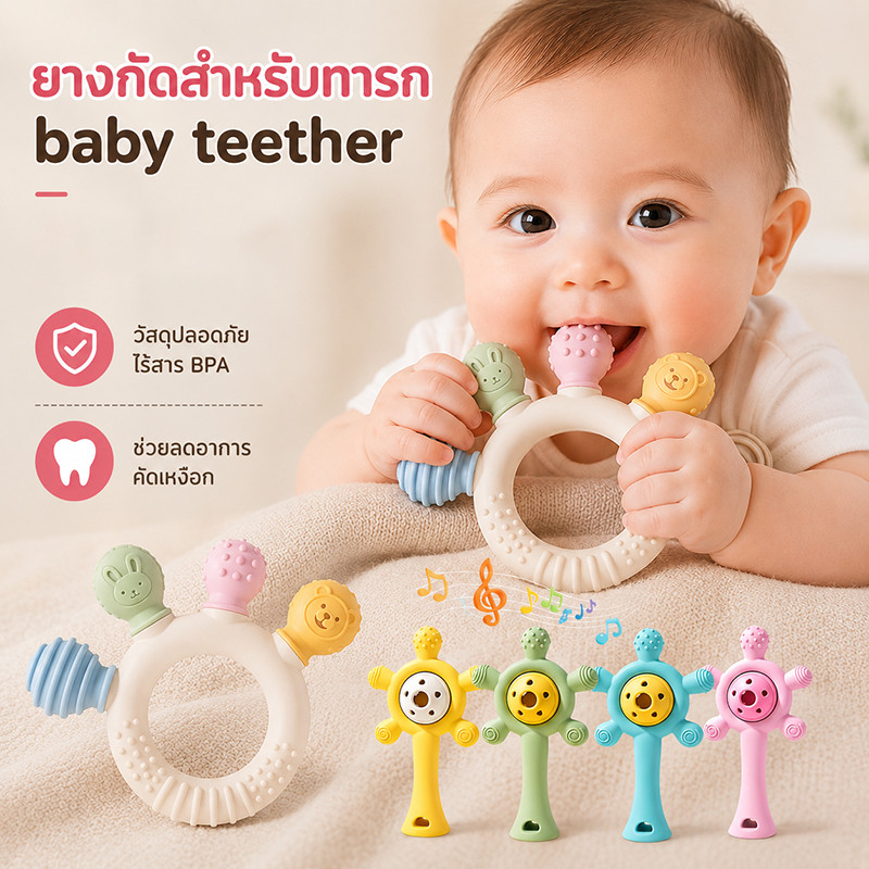 ยางกัดสำหรับทารก baby teether ฝ่ามือซิลิโคนสีสัน ปลอดภัยไร้อันตราย ช่วยลดอาการคัดเหงือก