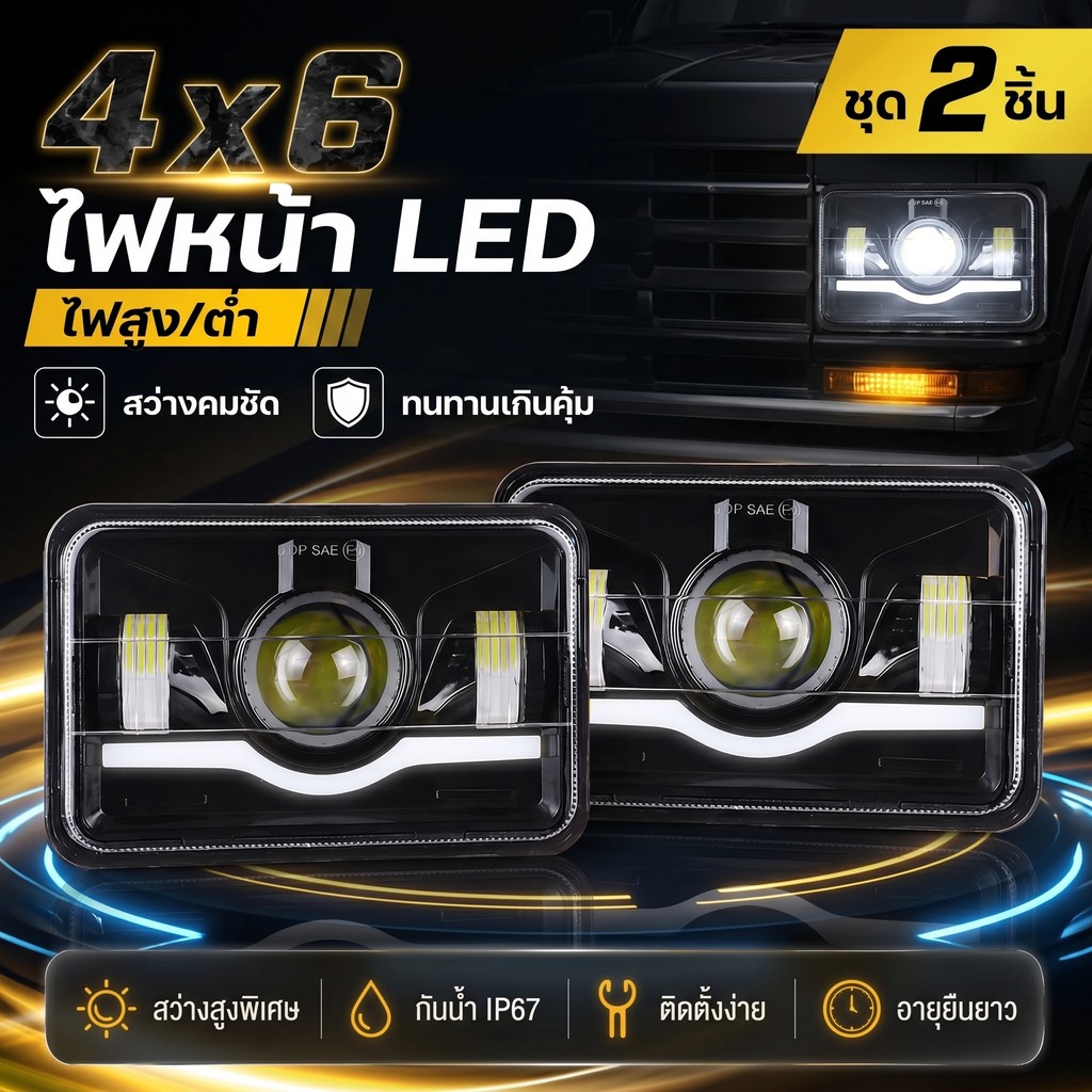 ชุดไฟหน้า LED ทรงสี่เหลี่ยม สำหรับ Jeep Cherokee Limited 2015 พร้อม DRL และไฟสูงต่ำ ติดตั้งง่าย