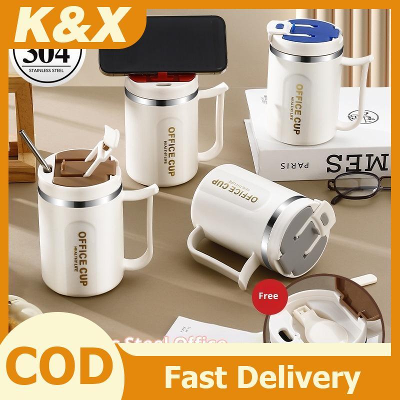 K&X 304 แก้วกาแฟสแตนเลสพร้อมช้อน Double Wall ความร้อนสแตนเลสเครื่องดื่มเย็น Tumbler ชาถ้วยนมใหม่