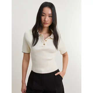 [Pomelo] เสื้อโปโลถักขอบตัดกัน / Contrast Trim Polo Knitted Top