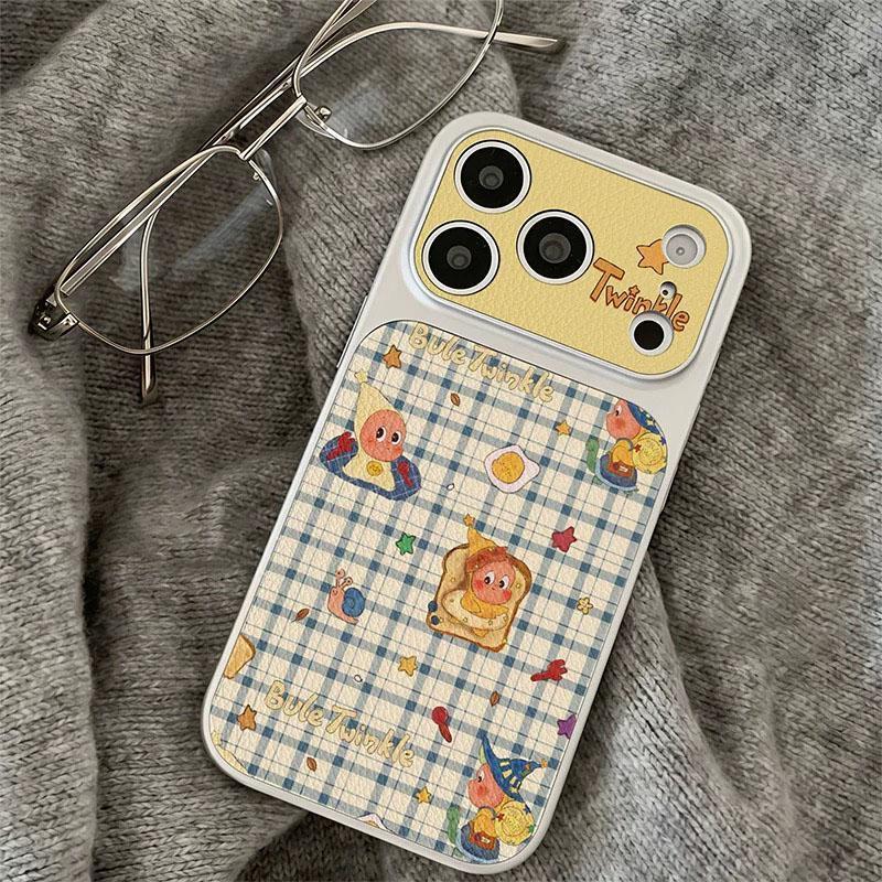 เคสโทรศัพท์ลายตารางหมากรุกและดาว ใช้ได้กับ iPhone 13pro/17/14/15Plus/16ProMax ผลิตจากหนังแท้คุณภาพสูง กันกระแทกและทนทาน