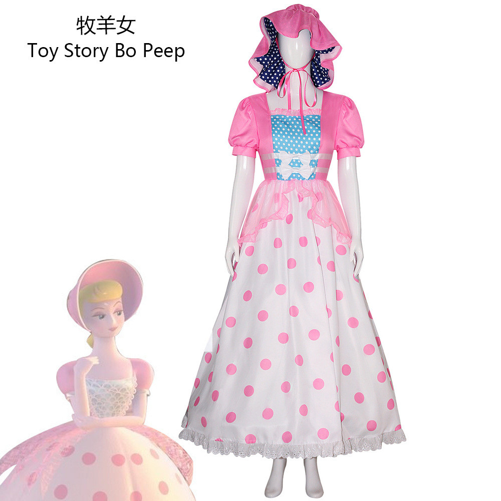 Toy Story Bo Peep คอสเพลย์เครื่องแต่งกายชุดเจ้าหญิงสีชมพู Bo Peep ชุดสําหรับฮาโลวีน Comic Con อะนิเม