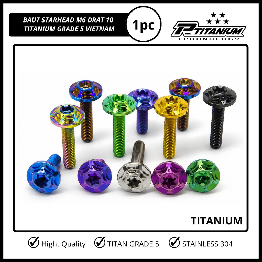 M6 BOLT THREAD 10 STAR HEAD TITANIUM / M6X15 M6X15 M6X20 M6X30 M6X35 VIETAM GRADE 5
