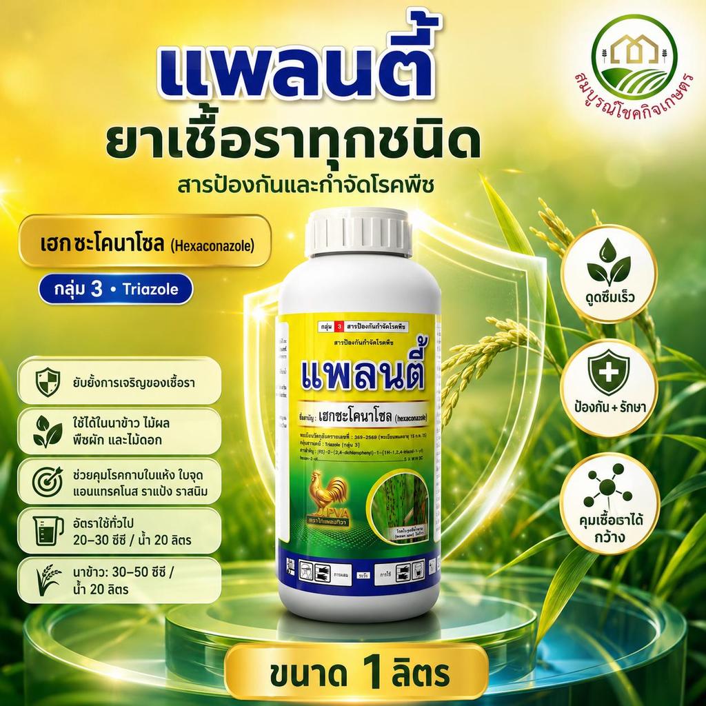 แพลนตี้ เฮกซะโคนาโซล ขนาด 1 ลิตร สูตรเย็น ฉีดผ่าดอกได้ กำจัดโรคพืช โรคใบไหม้ ใบจุด แอนแทรคโนส กาบใบแห้ง ราสีชมพู