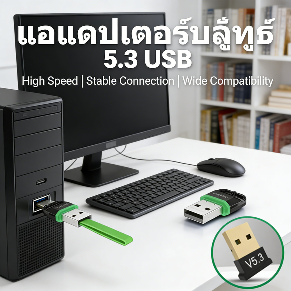 รับ-ส่งสัญญาณ 5.3 USB อะแดปเตอร์บลูทูธ หูฟัง คีย์บอร์ด สำหรับมาวส์ ลำโพง Win11