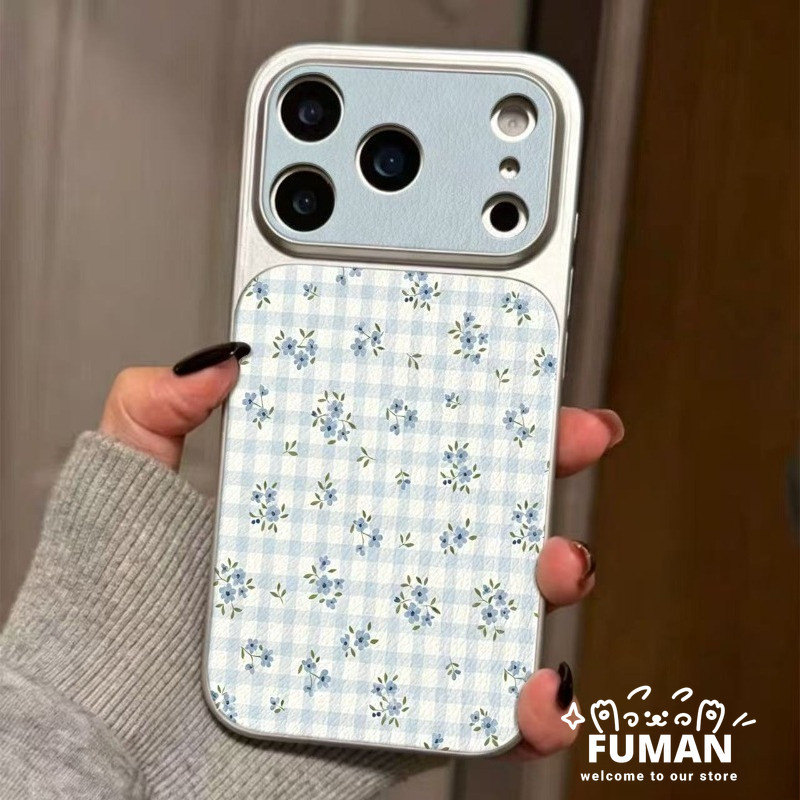 Elegant Blue ดอกไม้เคสโทรศัพท์สําหรับ Xiaomi Poco X8 Pro Max X7 X6 Neo X4 X3 GT NFC M8 M7 M6 Plus M5S M4 M3 M2 Pro Reloaded 5G 4G PU ปกหนังน่ารักตาราง Anti-fall
