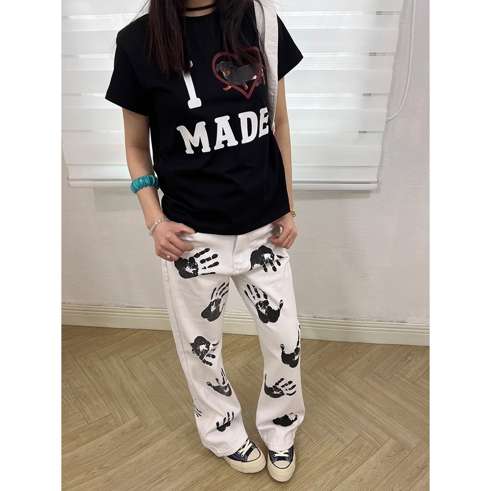 American High Street Street Wear Plankton หล่อปาล์มพิมพ์สีขาวผู้ชายผู้หญิง hiphop Street Wear ทอด We