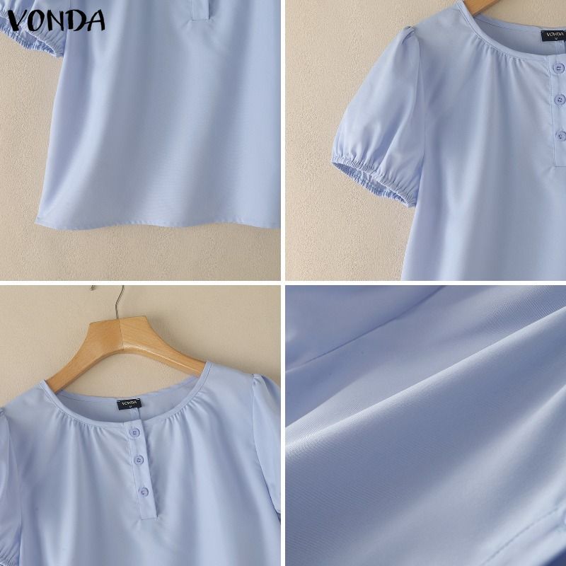 Vonda بلوزة كورية بأكمام منفوخة وحافة كشكش — صورة 8